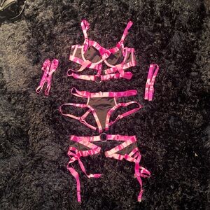 Pink Satin Strappy Lingerie Set - Women Intimates & Sleepwear